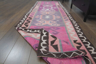 Flatweave Pink Purple Runner Rug - Thumbnail