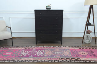 Flatweave Pink Purple Runner Rug - Thumbnail