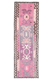 Flatweave Pink Purple Runner Rug - Thumbnail