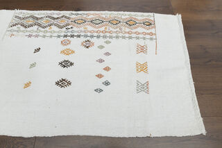 White Flatweave Turkish Kilim Runner - Thumbnail