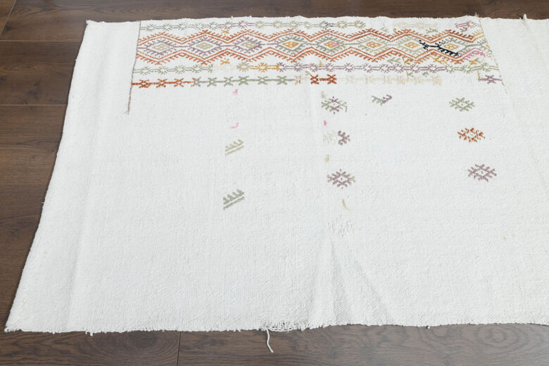 White Flatweave Turkish Kilim Runner