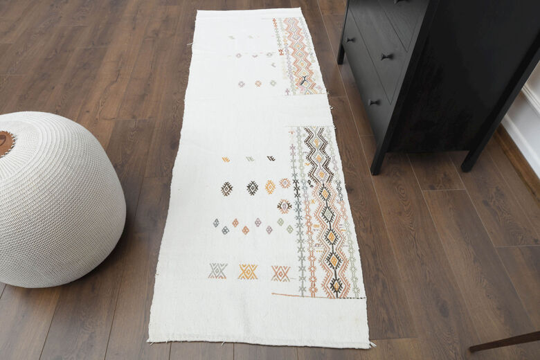 White Flatweave Turkish Kilim Runner