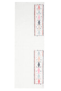 White Flatweave Kilim Runner Rug - Thumbnail