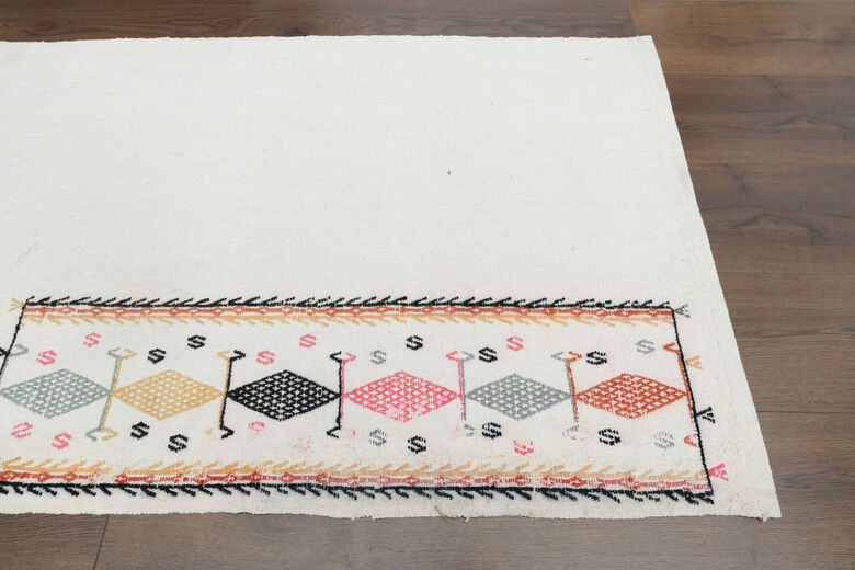 White Flatweave Kilim Runner Rug