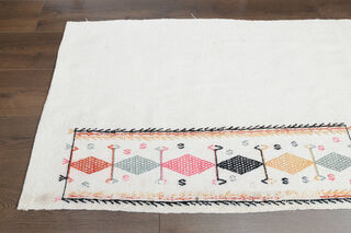 White Flatweave Kilim Runner Rug - Thumbnail