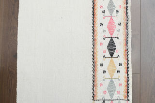 White Flatweave Kilim Runner Rug - Thumbnail