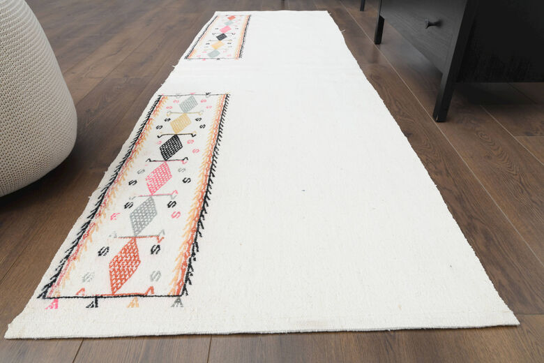 White Flatweave Kilim Runner Rug