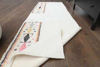 White Flatweave Kilim Runner Rug - Thumbnail