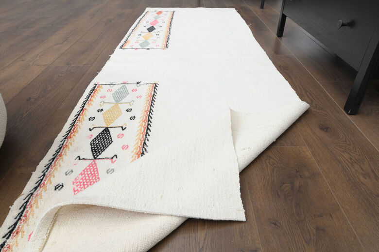 White Flatweave Kilim Runner Rug