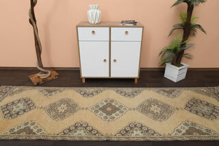 3x12 Faded Neutral Turkish Runner Rug - Thumbnail