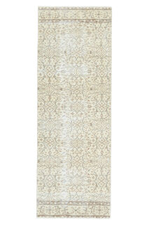 2x7 Beige Floral Turkish Runner Rug - Thumbnail