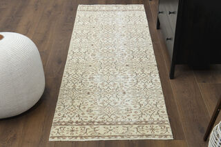 2x7 Beige Floral Turkish Runner Rug - Thumbnail