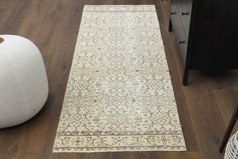 2x7 Beige Floral Turkish Runner Rug