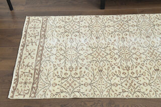 2x7 Beige Floral Turkish Runner Rug - Thumbnail