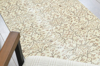 2x7 Beige Floral Turkish Runner Rug - Thumbnail