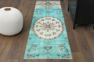 Floral Vintage Turkish Runner Rug - Thumbnail