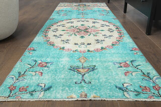 Floral Vintage Turkish Runner Rug - Thumbnail