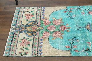 Floral Vintage Turkish Runner Rug - Thumbnail