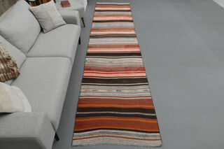 Striped Kilim Runner Rug - Thumbnail