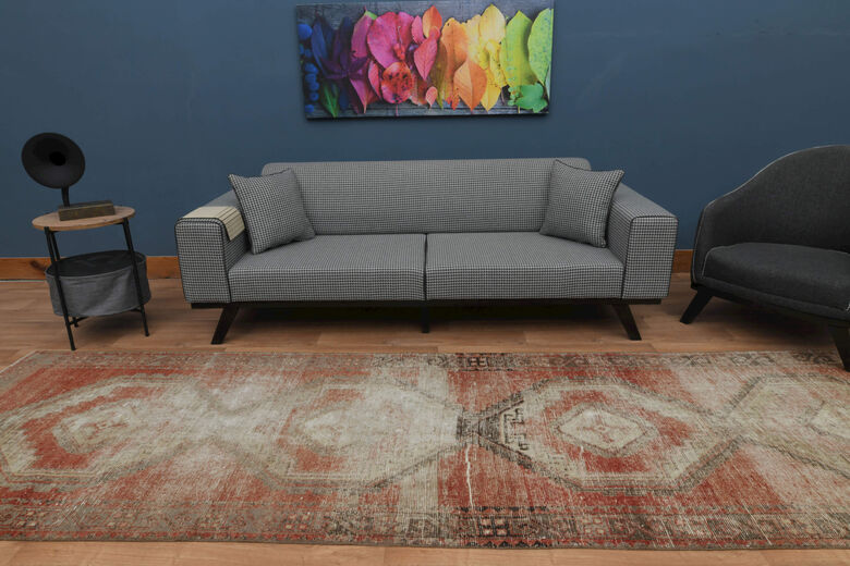 Coral Turkish Anatolian Runner Rug