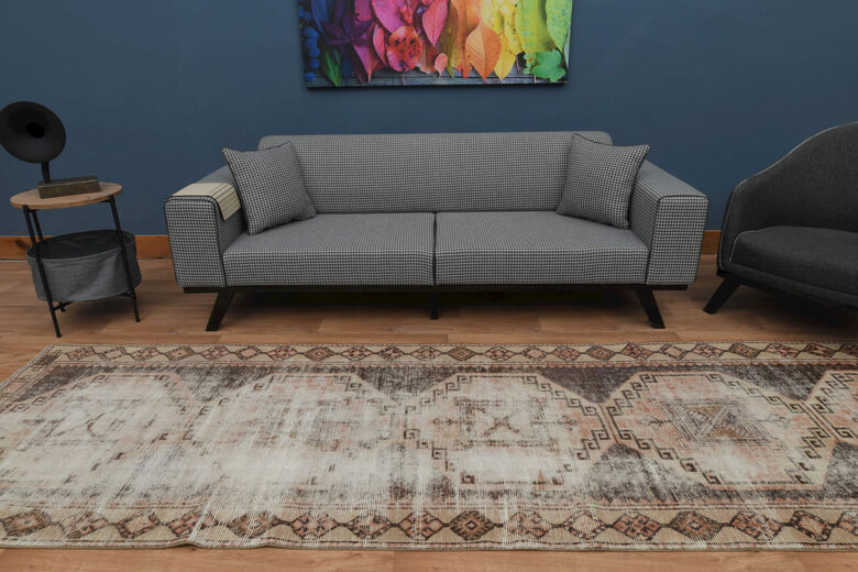 WIde Orange Anatolian Runner Rug