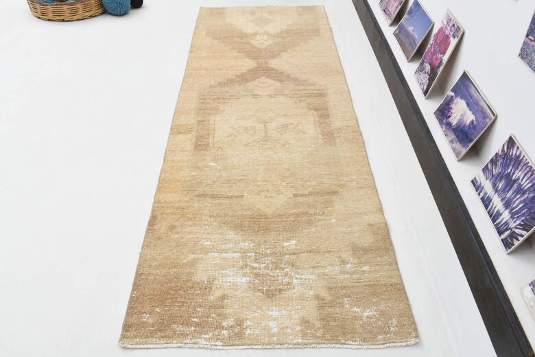 Antique Neutral Turkish Runner Rug