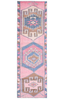 Pink Vintage Turkish Runner Rug - Thumbnail