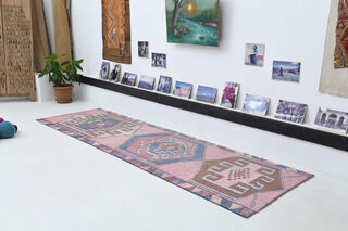 Pink Vintage Turkish Runner Rug - Thumbnail