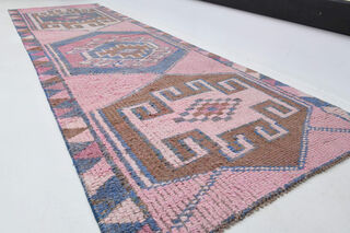 Pink Vintage Turkish Runner Rug - Thumbnail