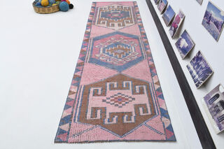 Pink Vintage Turkish Runner Rug - Thumbnail