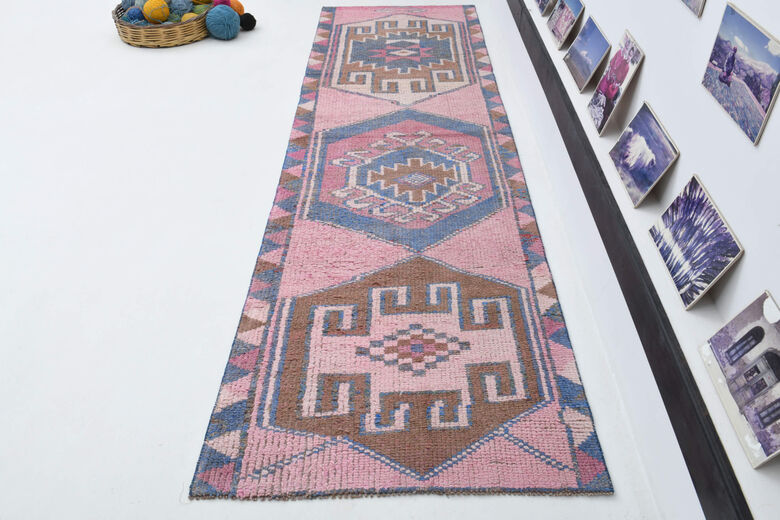 Pink Vintage Turkish Runner Rug