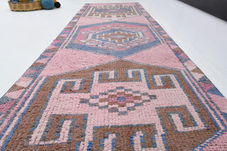 Pink Vintage Turkish Runner Rug - Thumbnail