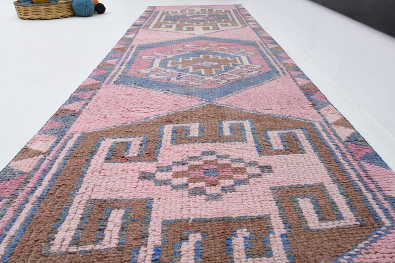 Pink Vintage Turkish Runner Rug