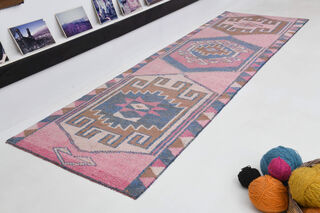 Pink Vintage Turkish Runner Rug - Thumbnail