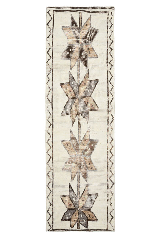 Hand-Knotted White Turkish Runner Rug