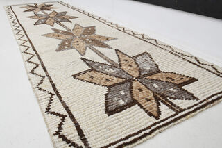 Hand-Knotted White Turkish Runner Rug - Thumbnail