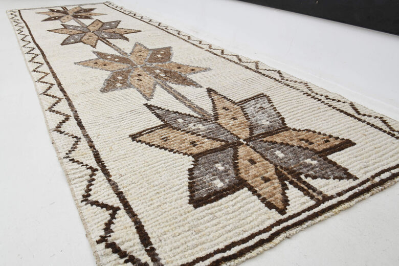 Hand-Knotted White Turkish Runner Rug