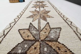 Hand-Knotted White Turkish Runner Rug - Thumbnail