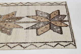 Hand-Knotted White Turkish Runner Rug - Thumbnail