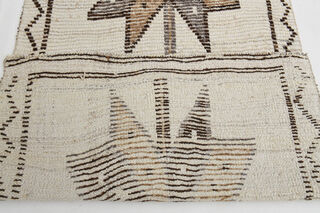 Hand-Knotted White Turkish Runner Rug - Thumbnail