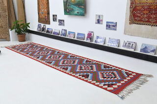 Flatweave Tasseled - Turkish Runner Rug - Thumbnail