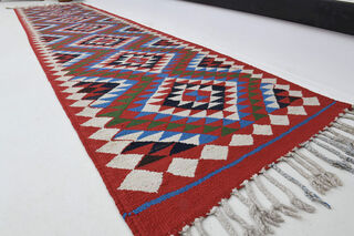 Flatweave Tasseled - Turkish Runner Rug - Thumbnail