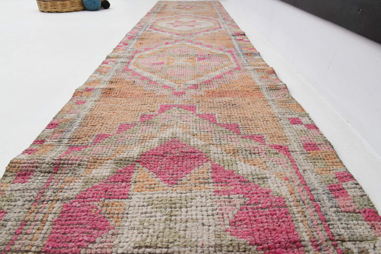 Hand-Knotted Vintage Herki Runner Rug