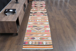 Ikat Turkish Kilim Runner Rug - Thumbnail