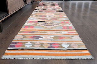 Ikat Turkish Kilim Runner Rug - Thumbnail