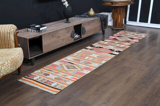 Ikat Turkish Kilim Runner Rug - Thumbnail