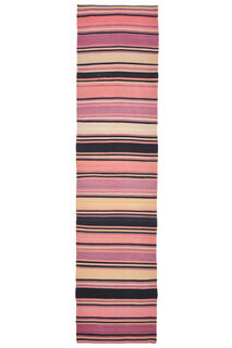 Turkish Kilim Runner Rug - Pink Purple Striped - Thumbnail