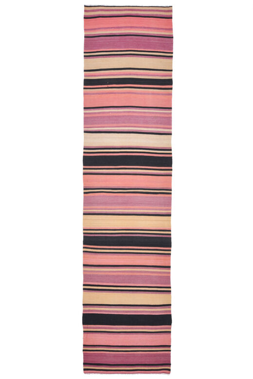 Turkish Kilim Runner Rug - Pink Purple Striped