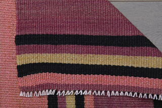 Turkish Kilim Runner Rug - Pink Purple Striped - Thumbnail