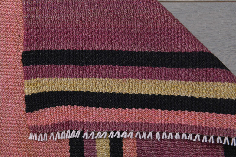 Turkish Kilim Runner Rug - Pink Purple Striped